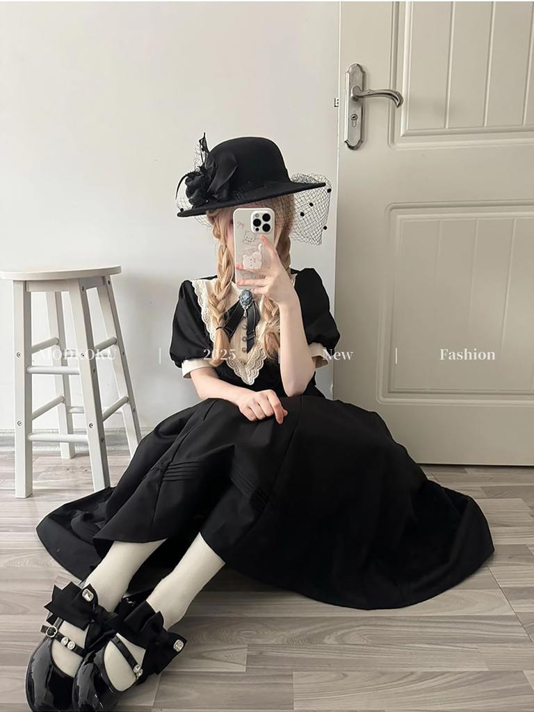 MODKOKU Gothic Lolita Dress, Women's, Detachable Sleeves, Ribbon, Lace Dress, Ruffles, Long, Gothic Lolita Dress, Dreamy Cute, French, Girly Style, Ha