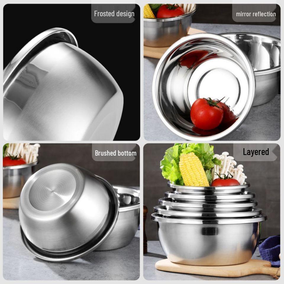 Stainless Steel Kitchen Basin: Seasoning Jar, Mixing Bowl, Oil Bowl, Soup Bowl, Vegetable Washer, Deep Basin, Colander Combo