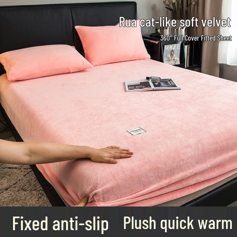 Winter Crystal Velvet Bedspread Set: Single-Piece Milk Velvet Fitted Sheet & Protective Cover for Dorm, Thickened Three-Piece.