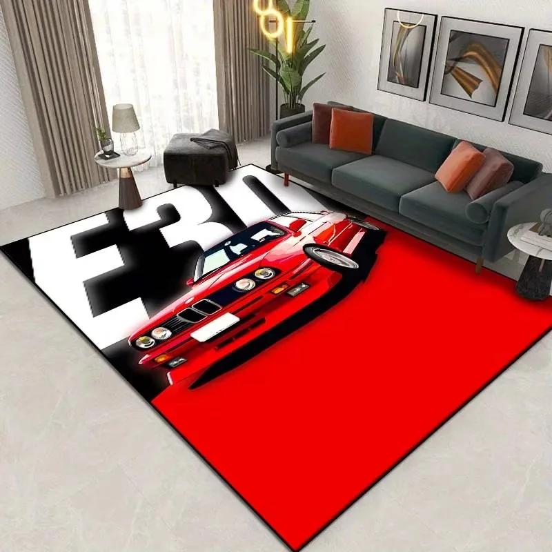 Classic Car Design Area Rug Vintage Style Carpet for Living Room and Bedroom Non-Slip Creative Floor Mat Home Decor Washable