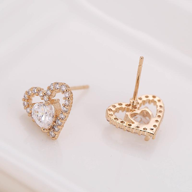 European Heart-Shaped Rhinestone Stud Earrings - Elegant Women's Fashion Accessories