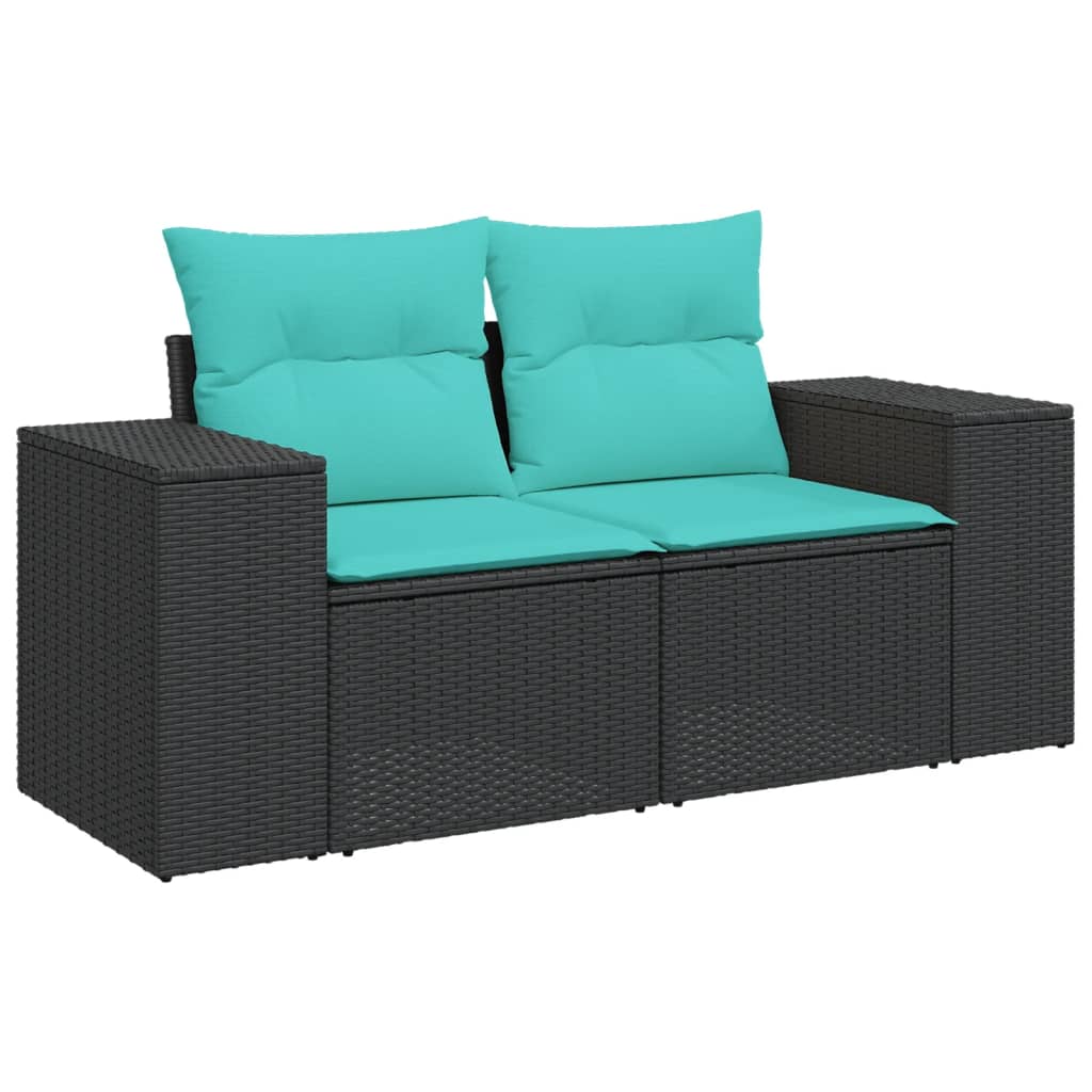 4 Piece Garden Sofa Set with Cushions Black Poly Rattan