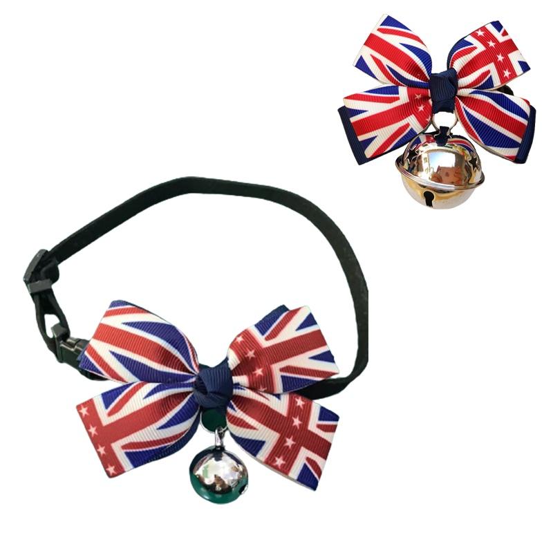 Pet British Flag Bell Collar Bow Cat Teddy Bichon Dog Hanging Sl Jewelry