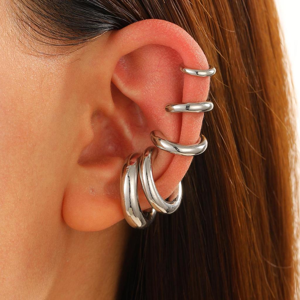 Minimalist Glossy Triple-Layer U Ear Cuff: Luxurious, Non-Piercing European & American Style Jewelry for Women