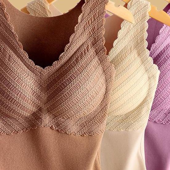 Thermal Vest V-Neck Sleeveless Chest Pad Underwear Vest Seamless Velvet Lining Autumn Winter Warm Bottom Vest