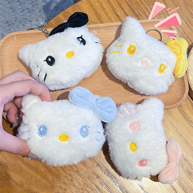 Kawaii Hello Kitty Keychain Cute Sanrio Cartoon Plush Soft Stuffed Doll Bag Key Ring Pendant Women Girls Birthday Gift