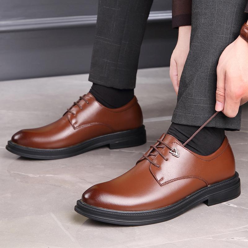 Men's Leather Shoes Casual 2025 Autumn New Round Head British Fashion Leather Business Low-top Shoes Trend