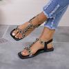 Butterfly rhinestone women's sandals 2025 summer foreign trade large size flat bottom square head transparent elastic band sandals women