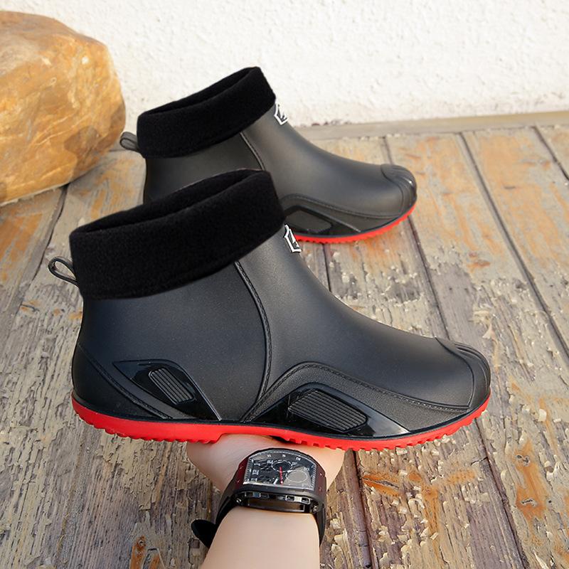 

Мужские уличные модные водонепроницаемые и противоскользящие шерстяные резиновые ботинки с коротким голенищем 44 красный черный