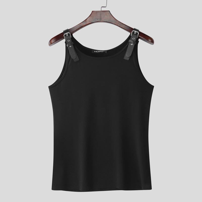 

INCERUN Men Round Neck Sleeveless Adjustable Strap Belt Casual Sport Fitted Tank Tops 2XL чёрный