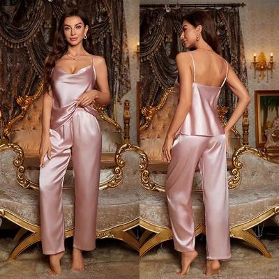 Luxus Seidenpyjama Satin Schlafset Damen Elegant Camisole Loungewear 2-teilige Seidennachtwäsche