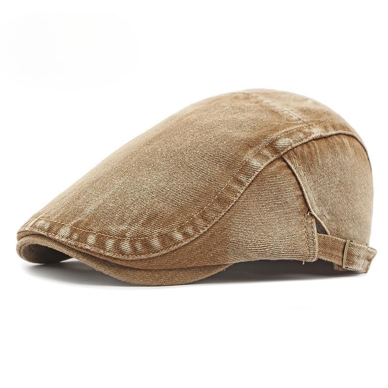 Vintage Washed Denim Beret for Men Women British Retro Flat Cap Solid Color Cotton Newsboy Cap Adjustable Duckbill Cap