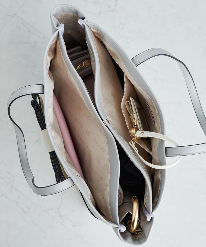 Maison de FLEUR Front Ribbon 3-Room Tote Bag, Light Beige, 08000223300