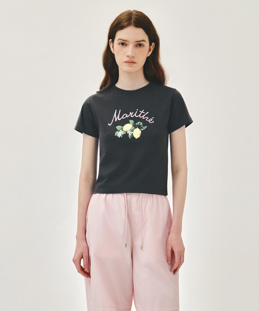 Malittepeulangsowajeobeo W Lemon Graphic Slim Crop Tee Charcoal
