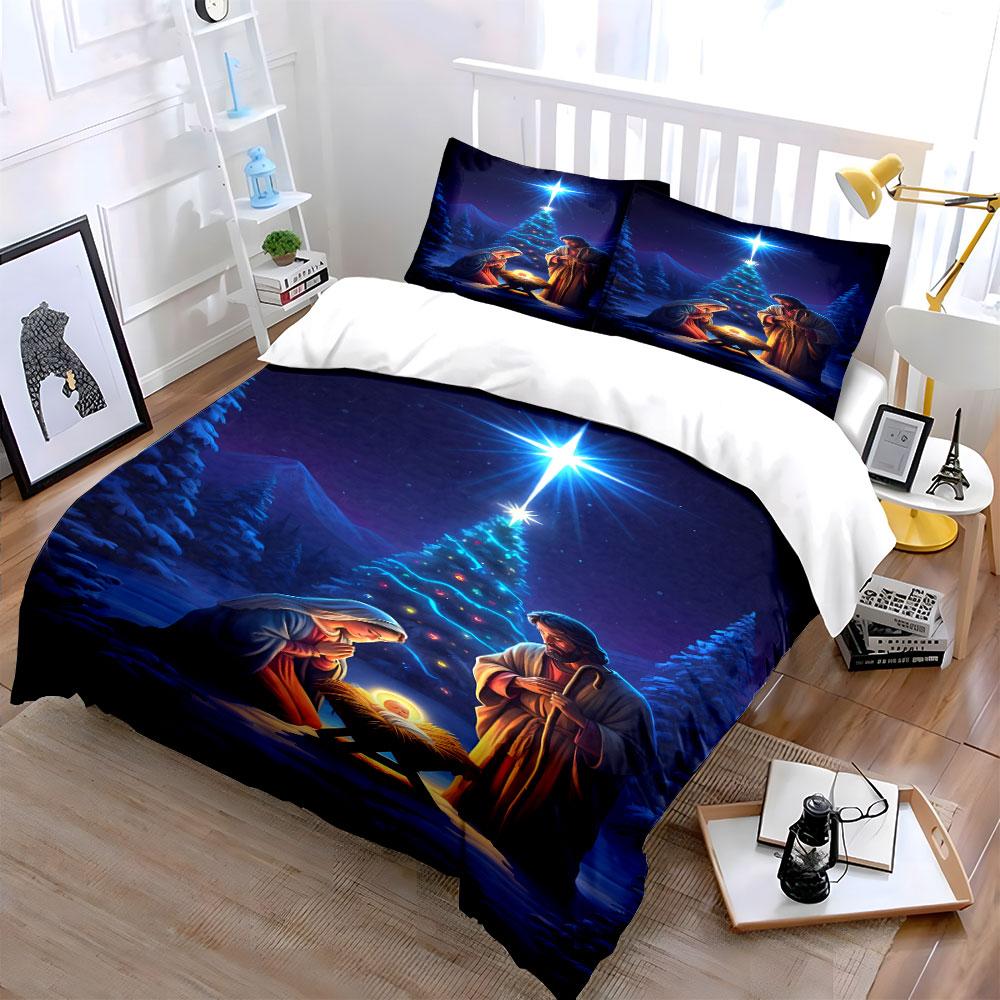 Nativity Scene Bedding Set Bedding Duvet Cover Set Duvet Cover Pillowcases (1 * Duvet Cover 2 * Pillowcases, Without Duvet Insert)