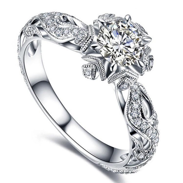 Luxury Crystal Flower Snowflake Ring Women Wedding Engagement Party Finger Ring