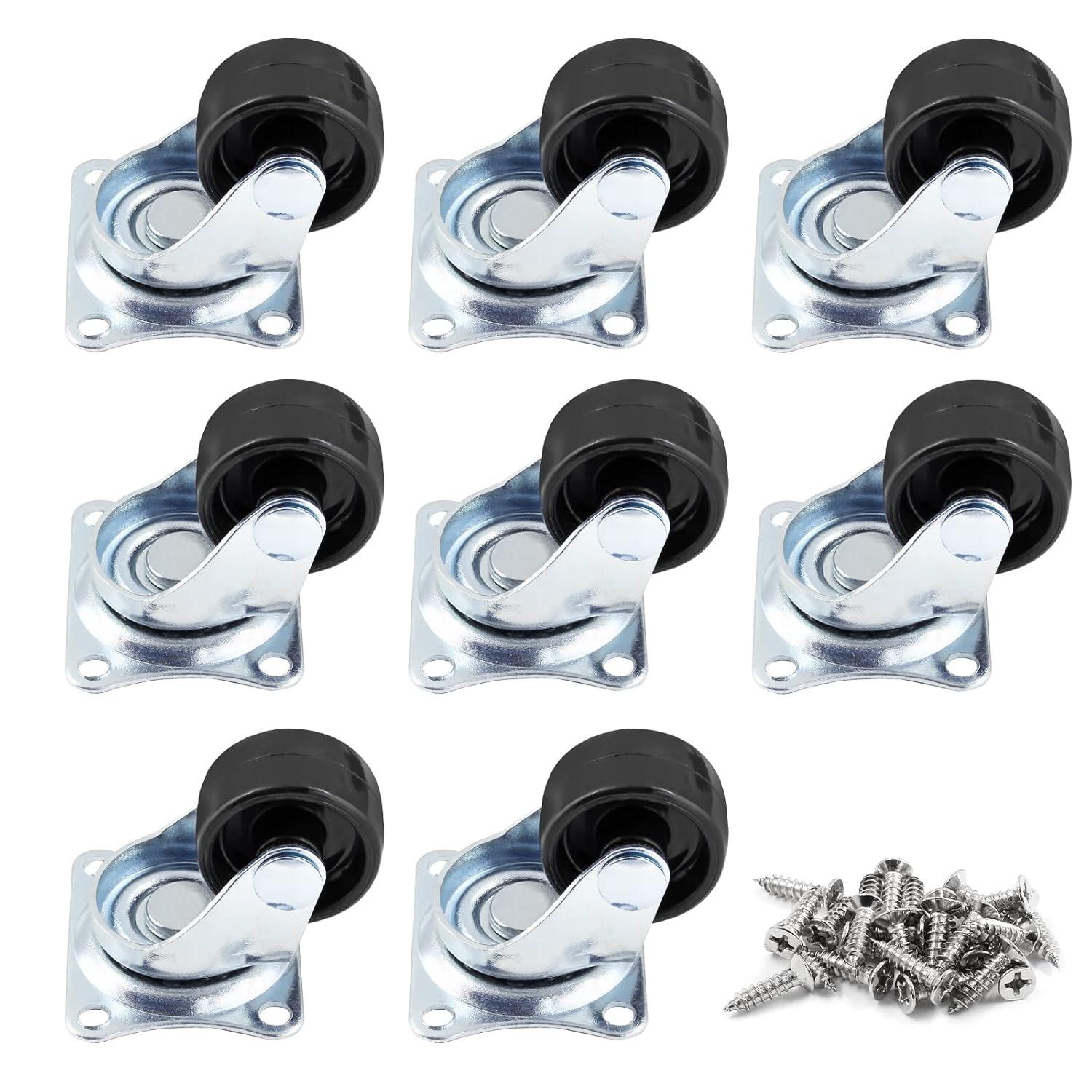 

1 inch Dia Swivel Caster Wheels Rubber Base with Rectangle Top Plate & Bearing Heavy Duty 8pcs 8-Pack/1inch