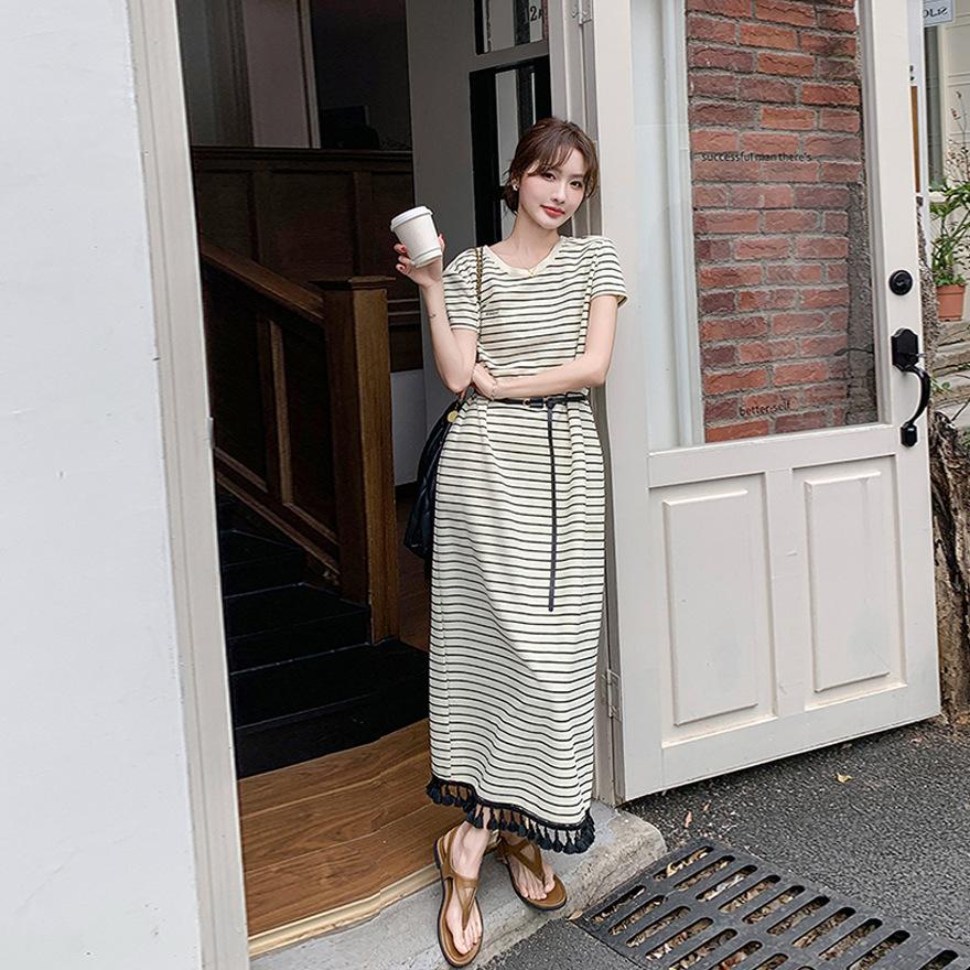 

Платье-майка в полоску женское летнее новый дизайн чувство повседневное с разрезом длинное платье тренд XL
