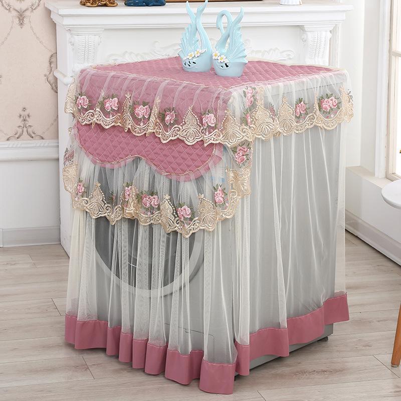 Romantic Lace Washing Machine Cover Dust Proof Dryer Cover Embroidered Flower Home Decoration Protective Covers Drum Washing Machine Sunscreen Cloth