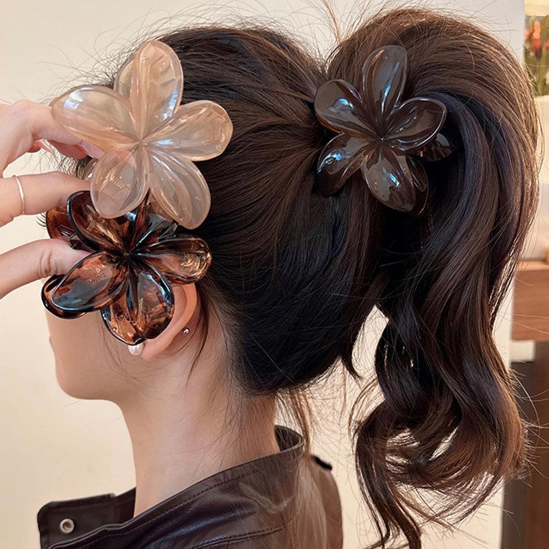 Fashion Flower Hair Clip For Women Hawaiian Acrylic Large Hair Claw Clip Crab Coffee Color Shark Clip Headdress Hair Accessories