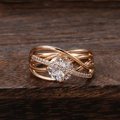 Beliebter Micro-Inlay 18 Karat GOLD Zirkon Ring Damen Ins Mode Cooler Stil Geometrische Linien Kreuz Mehrstufiger Ring Großhandel