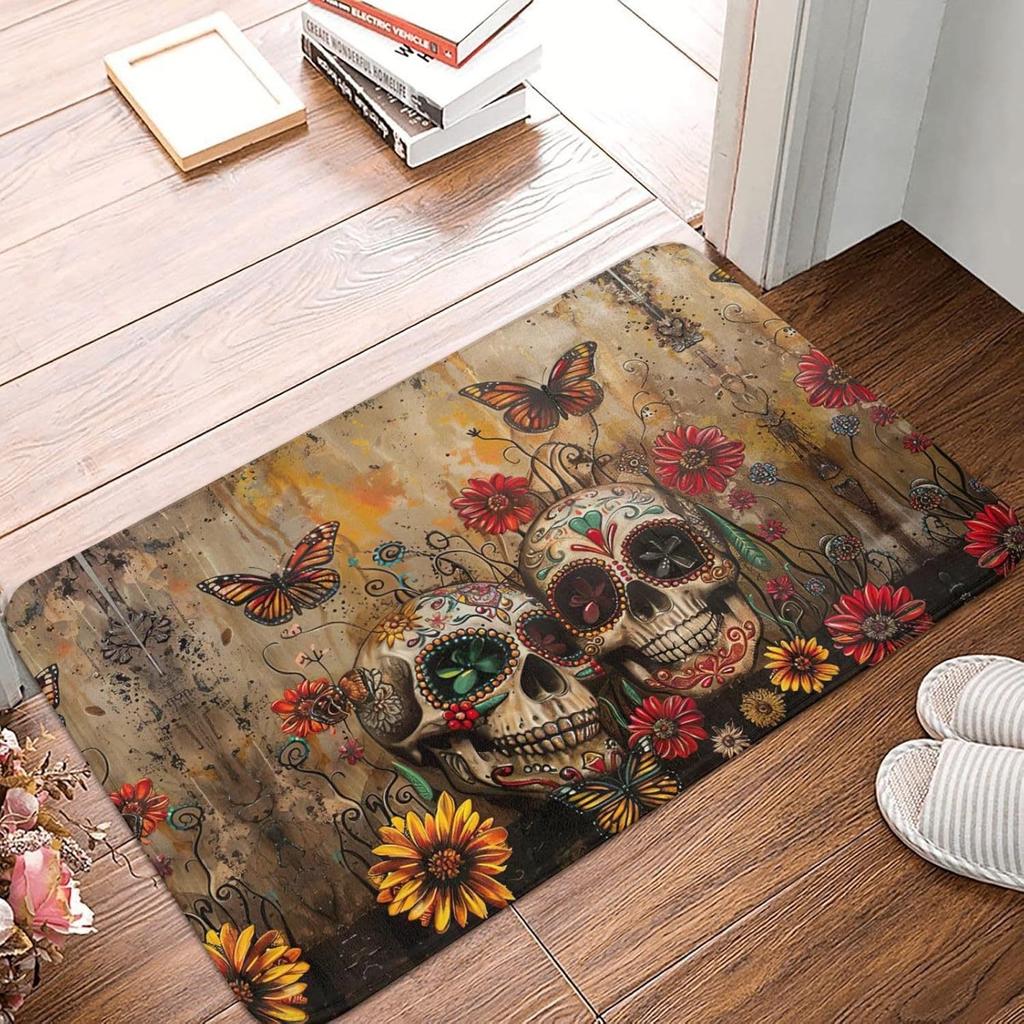 Skeleton Gothic Style Bathroom Non Slip Floor Mat Foyer Entrance Mat Rugs Kitchen Front Door Non Slip Area Foot Mats