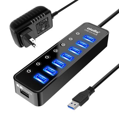 Atolla USB 3.0 Hub mit 7 USB-Anschlüssen + 1 Ladeanschluss, USB-Erweiterung, Selbstversorgt/Bus-betrieben [USB 3.0 Hub mit unabhängigem Schalter, 5V/4A Netzteil,