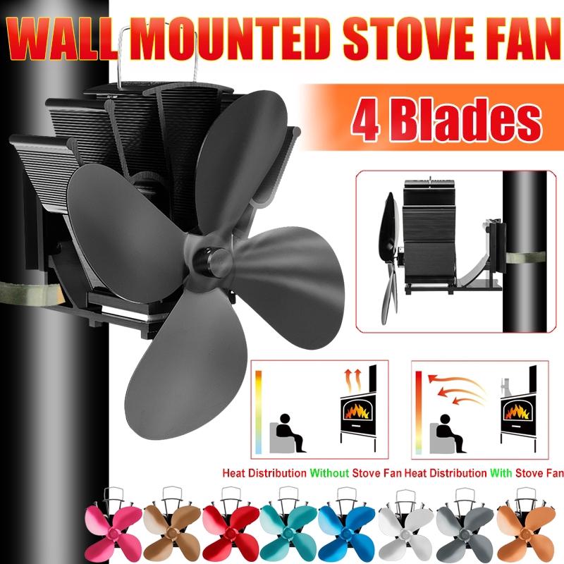 Semineu de perete, cu ventilator de sobă cu 4 pale, cu circulație termică, alimentat de căldură, nou