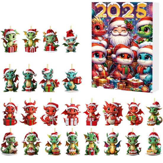 Christmas Dragon Advent Calendar 2025 24 Pcs Acrylic Dragon Pendant Countdown Calendar Holiday Gifts for Kids Adults