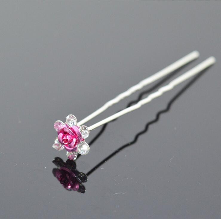 Alloy Diamond Studded Rose Hair Fork U-shaped Hairpin Brides Braided Hair Princess Diamond Studded Rose Headpiece Ladies Jewelry
