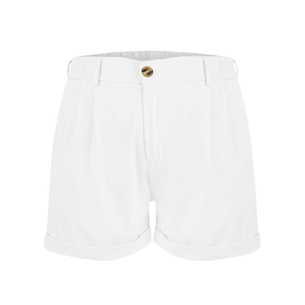 Women's Fashion Sexy High Waist Casual Cotton Stretch Single Cotton Twill Waist Pleated Summer Three-quarter Shorts With Pockets