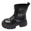 Queen Fan Black British Style Platform Martin Boots Women's 2025 New Autumn Small Man Height Increasing Skinny Short Boots