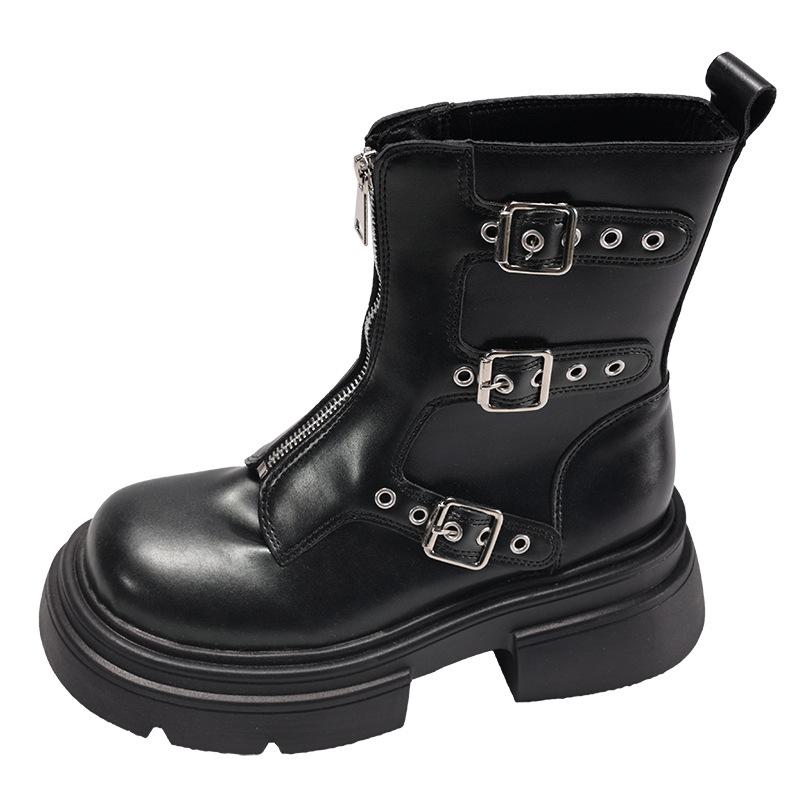 Queen Fan Black British Style Platform Martin Boots Women's 2025 New Autumn Small Man Height Increasing Skinny Short Boots