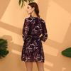European and American Printed Sexy V-neck Chiffon Skirt Women's Autumn and Winter Dress