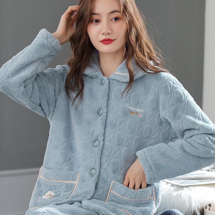 Women's Plus Size Thick Coral Fleece Pajamas - Warm Flannel Homewear for Autumn and Winter