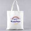 Fashion Shopping Bag Handbag Commuter Casual Shoulder Bag Reusable Canvas Bag White Cartoon Teacher Pattern Printing Tote Bag