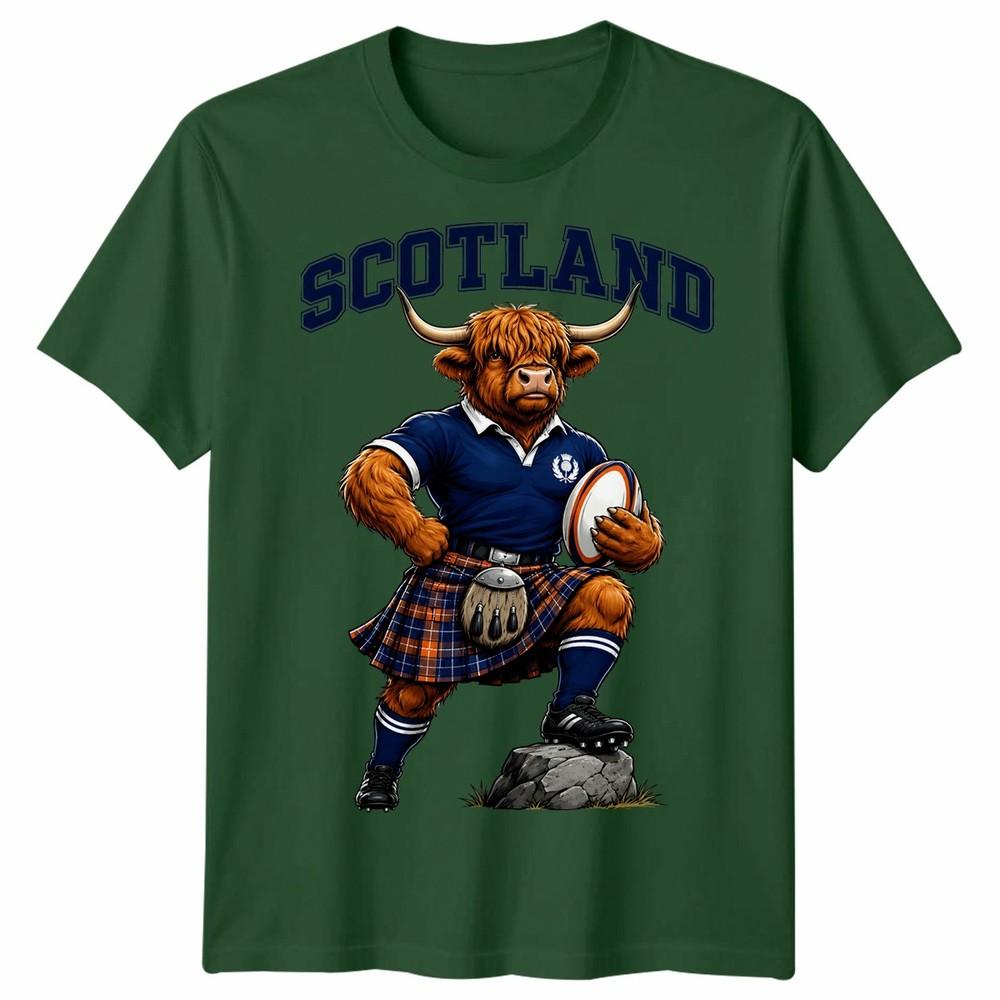 T-shirt Unisex Scozzese Mucca delle Highlands Fan della Scozia Maglietta Grafica da Rugby