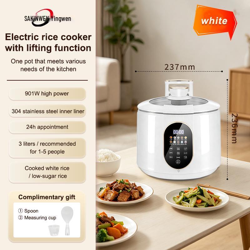 Beige Multi-Functional Rice Cooker with Rice-Soup Separation, Draining & Steaming, 304 Stainless Steel 13 Function Menu