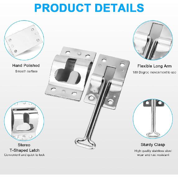 Linkstyle 2 Sets RV T-Style Door Latch Holder, Durable 304 Stainless Steel Camper Door Catch with Screws, Sturdy Door Retainer for RV, Trailer,