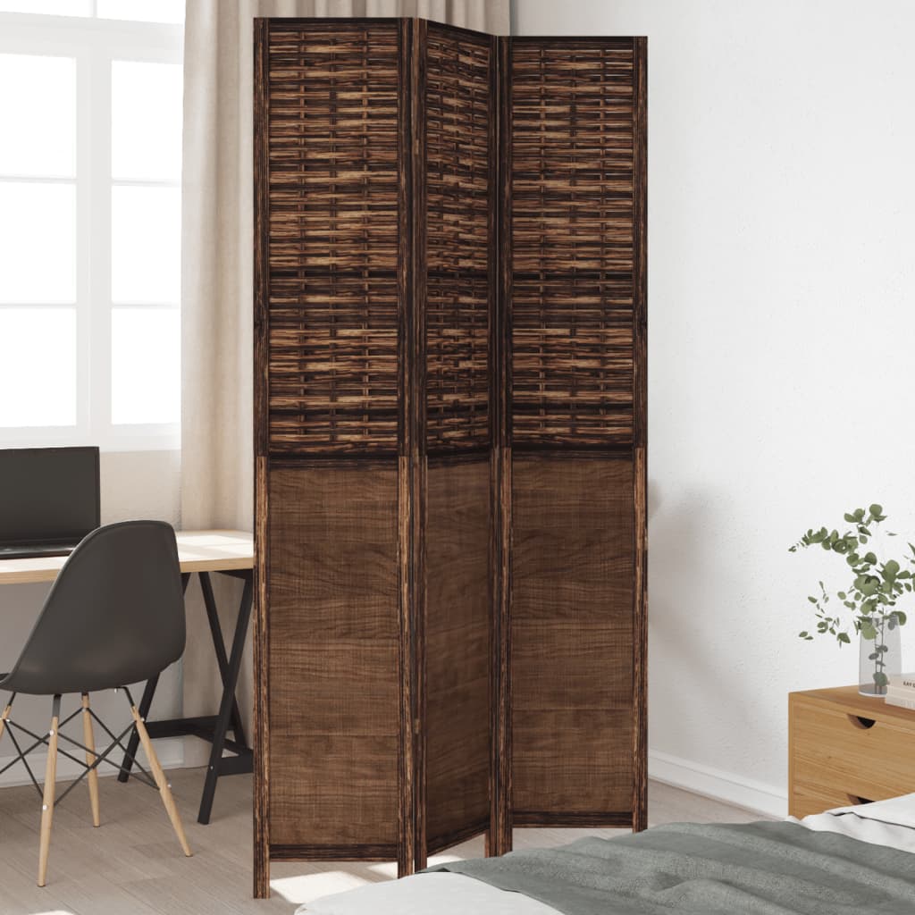 3 Piece Room Divider Dark Brown Solid Paulownia Wood