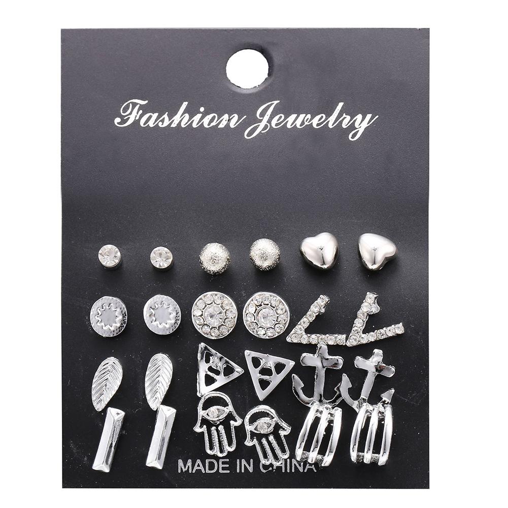 

12pairs/set Fashion Hollow Out Delicate Diamond Earrings Set Gold #1