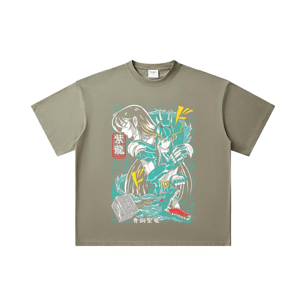 260 GSM podwójna przędza 32 count 100% bawełna Saint Seiya V8 nadruk Shiryu unisex ciężka bawełniana koszulka