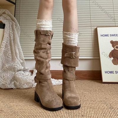 Comemore Plattform Tjock Klack Dam Western Cowboykängor Slip-on Vikta Höga Ankelstövlar Damskor Höst Vinter