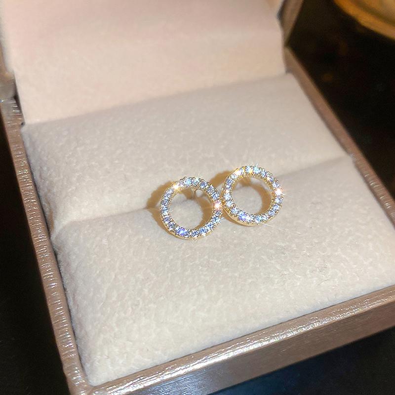 1Pair  Versatile Delicate Circle Stud Earrings With  Cubic Zirconia Minimalist Earrings For Women Gift Jewelry