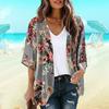 Women Beach Shirt Flower Print Thin Soft Short Sleeve Open Stitch Loose Breathable Sun Protection Anti-UV Lady Beach Cover-up