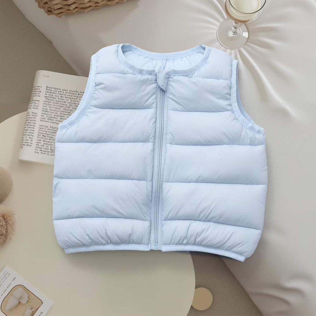 2026 Autumn-Winter Kids' Lightweight Down Cotton Vest - Boys & Girls Sleeveless, Warm, Versatile Korean Style Solid Color Cape
