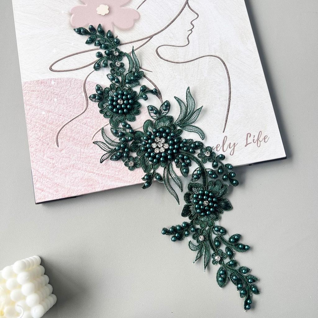 Ciężki Przemysł Siatka Ręcznie Robione Koraliki Haft Kwiatowy Dekoracja Naklejka na Suknię Ślubną Akcesoria Przedni Kołnierzyk Naklejka z Tkaniny