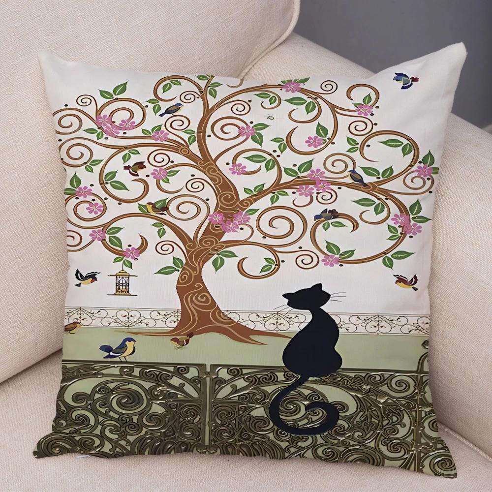 Double Print Cute Elegant Black Cat Cushion Cover Decor Cartoon Animal Pillow Case for Sofa Home Car Soft Plush Throw Pillowcase