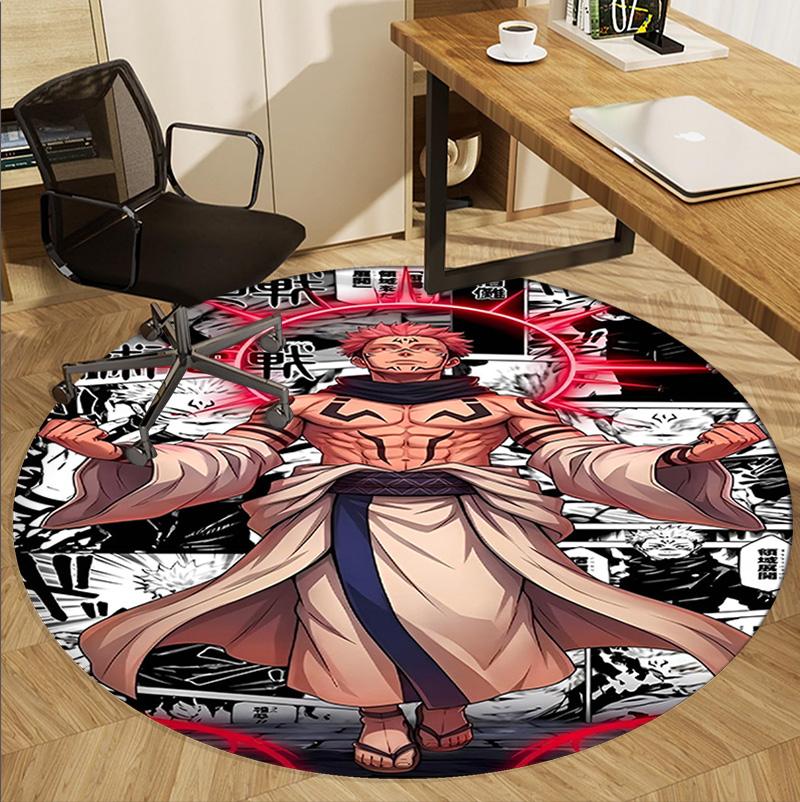 Jujutsu Kaisen Pattern Round Rug, Indoor/Outdoor Mat, for Picnic, Gameroom, Bedroom, Office, Living Room, Home Decor Carpet, Birthday Gift