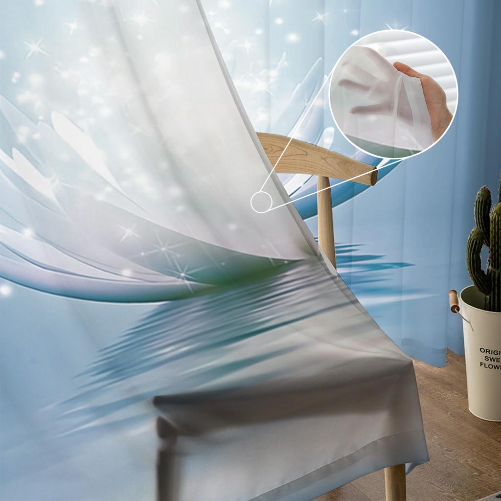 Flower Abstract Blue Lotus Sheer Curtains for Living Room Decoration Window Curtains for Kitchen Tulle Voile Organza Curtains